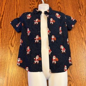 Cactus Boys Santa Blue Christmas Button Down Casual Shirt Size 9/10